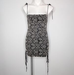 Rumours Black Grey Square Neck Spaghetti Strap Body Con Mini Dress XS